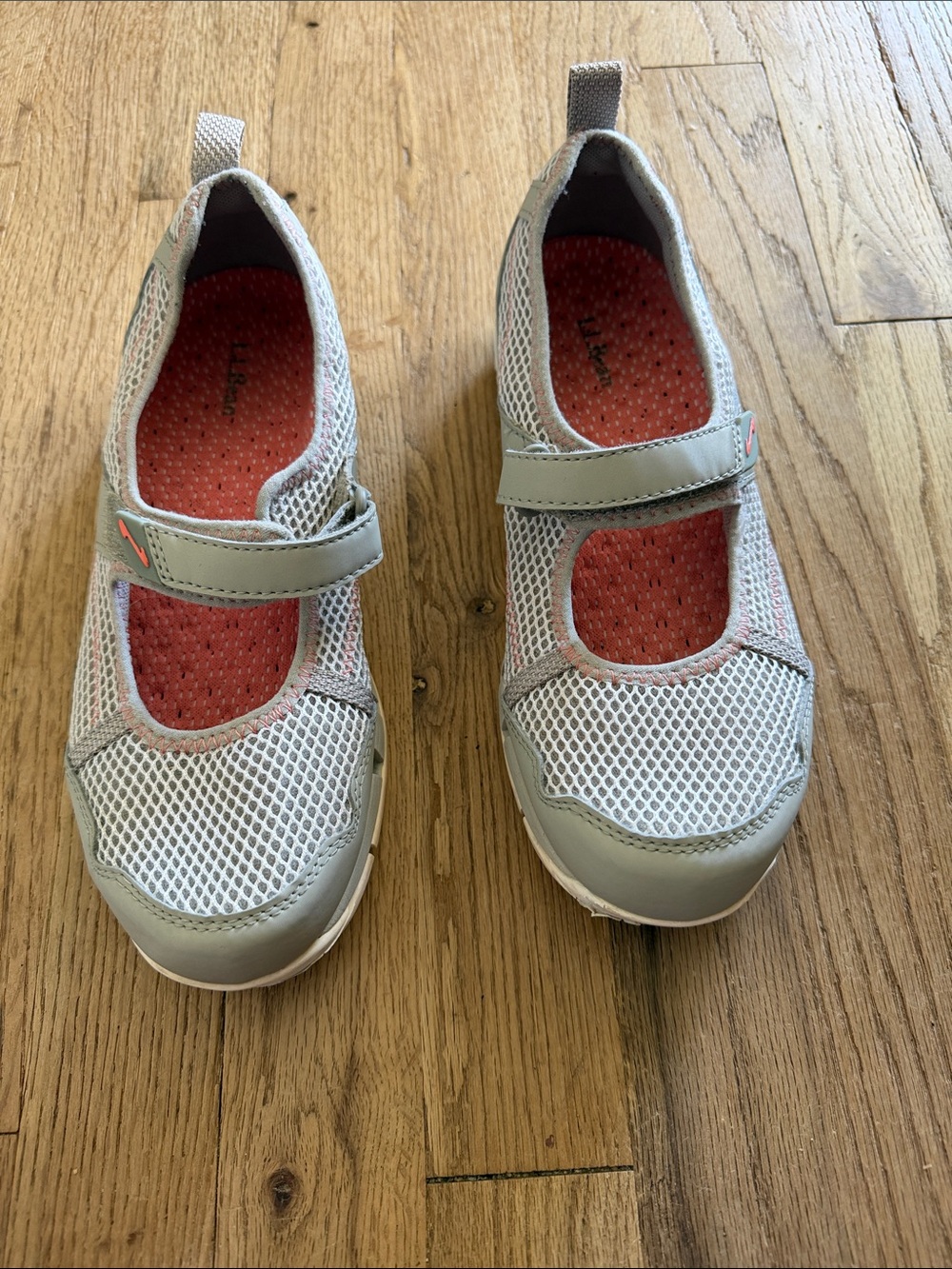 L.L. Bean Gray & Orange Mesh Mary Jane Water Shoes Hiking Sandals